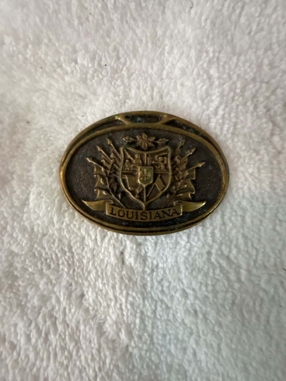Vintage 1977 Heritage Mint Louisiana State Seal Solid Brass Belt Buckle